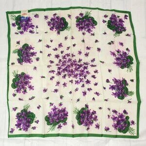 Vintage Deadstock Lilac Floral Bouquet Water Repellent Scarf Japan 26" 1950s NEW
